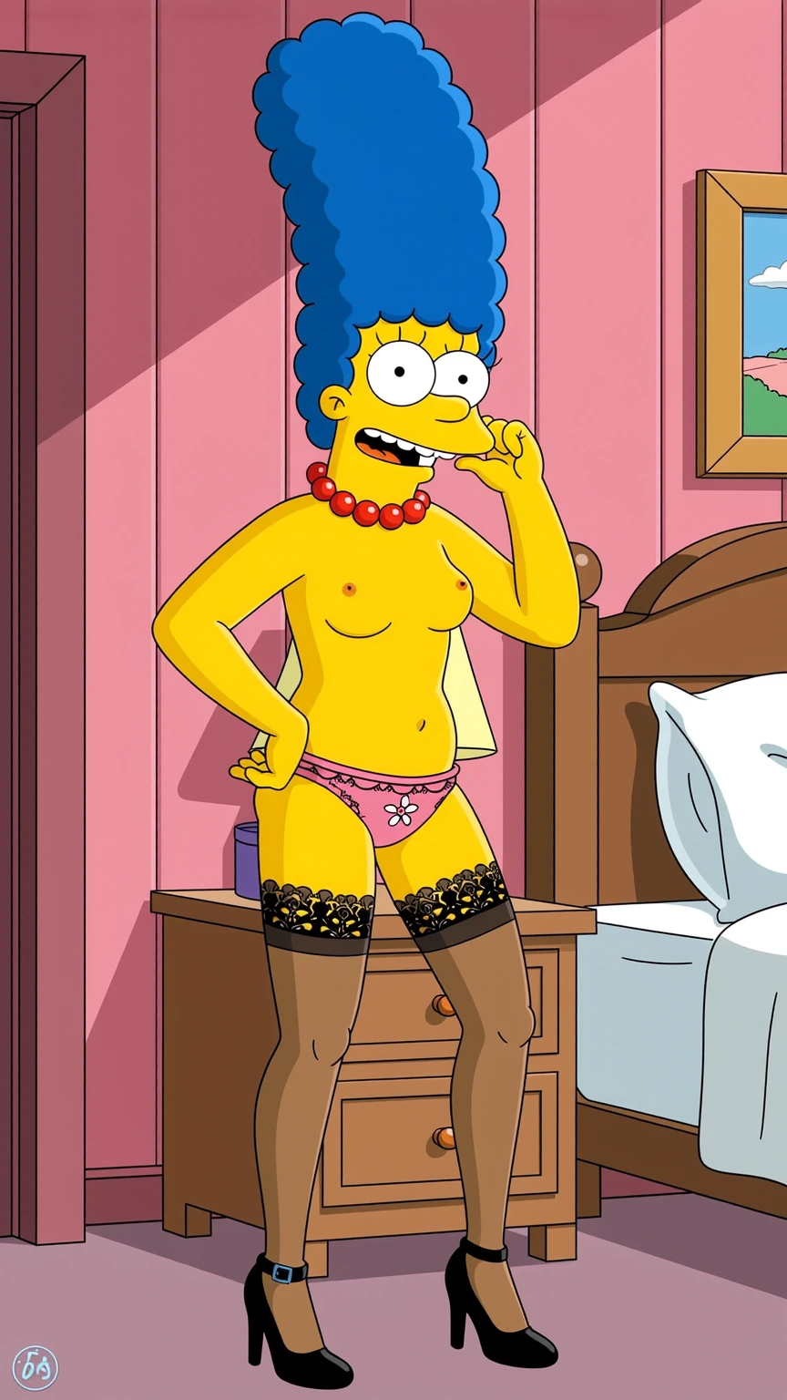 Nude Marge Simpson in Red Lingerie Bedroom