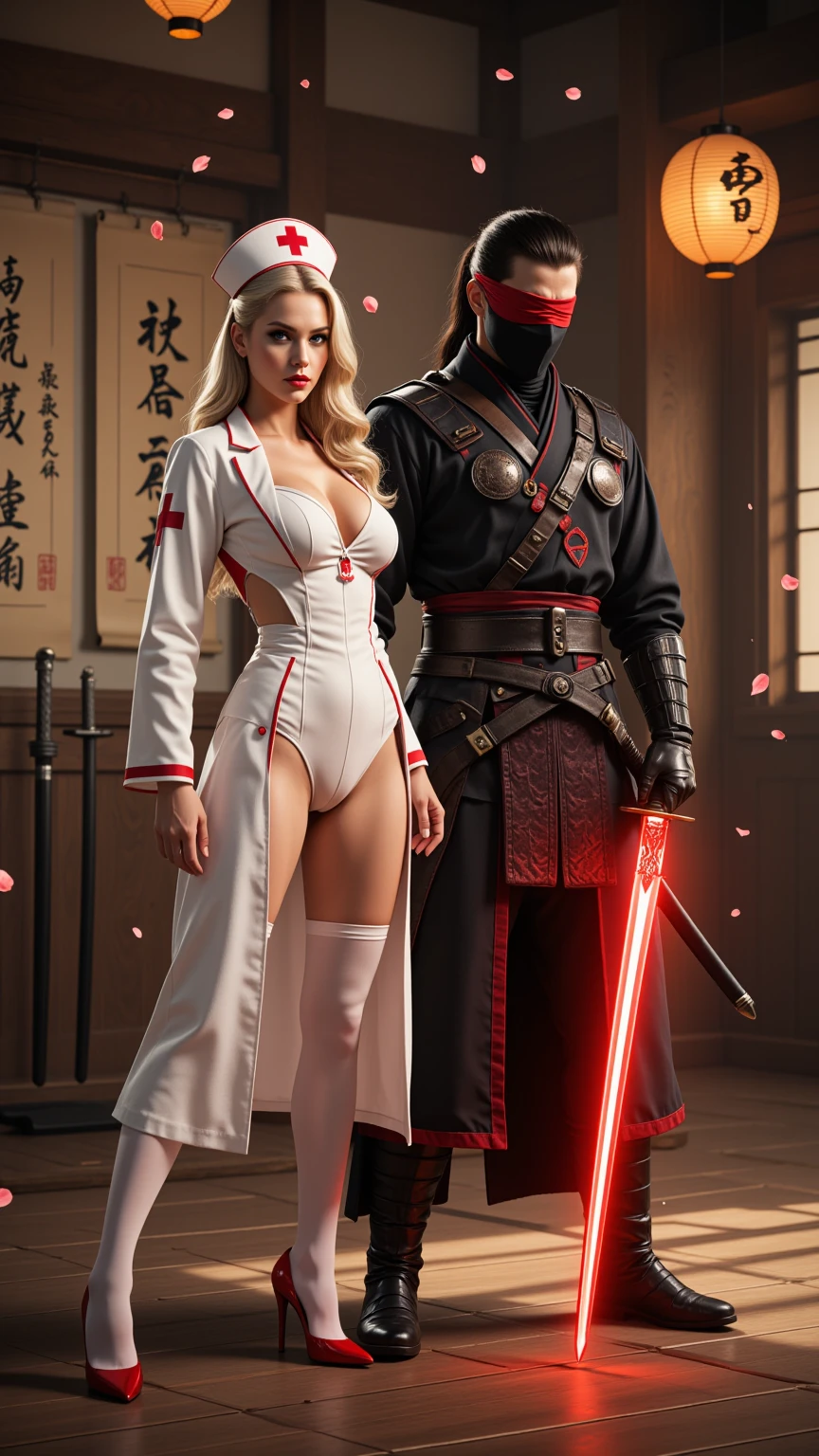 Seductive Nurse and Blindfolded Samurai Guardian