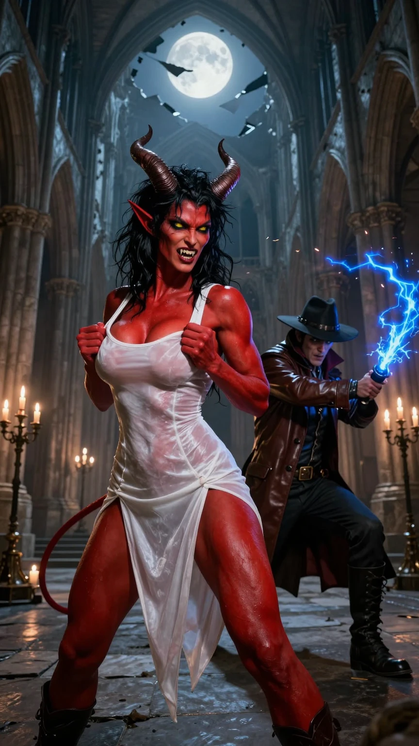 Demoness vs Vampire Hunter in Ruined Cathedral