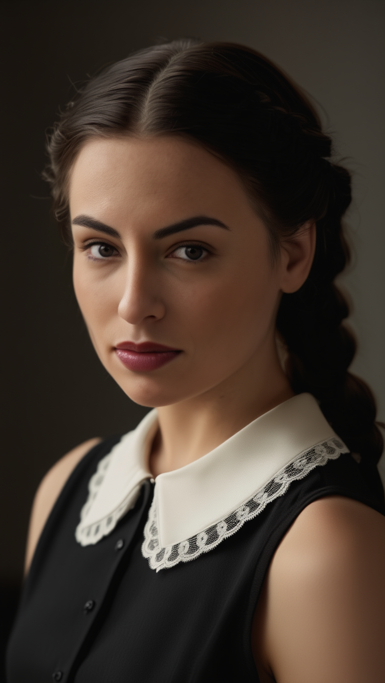 Silent Grace: Brunette Woman in Vintage Window Light Portraits