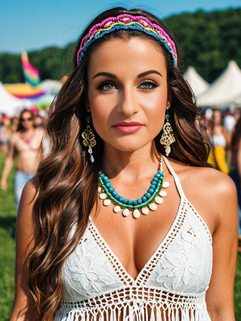Boho Festival Portraits with White Lace Top and Tribal Jewelry