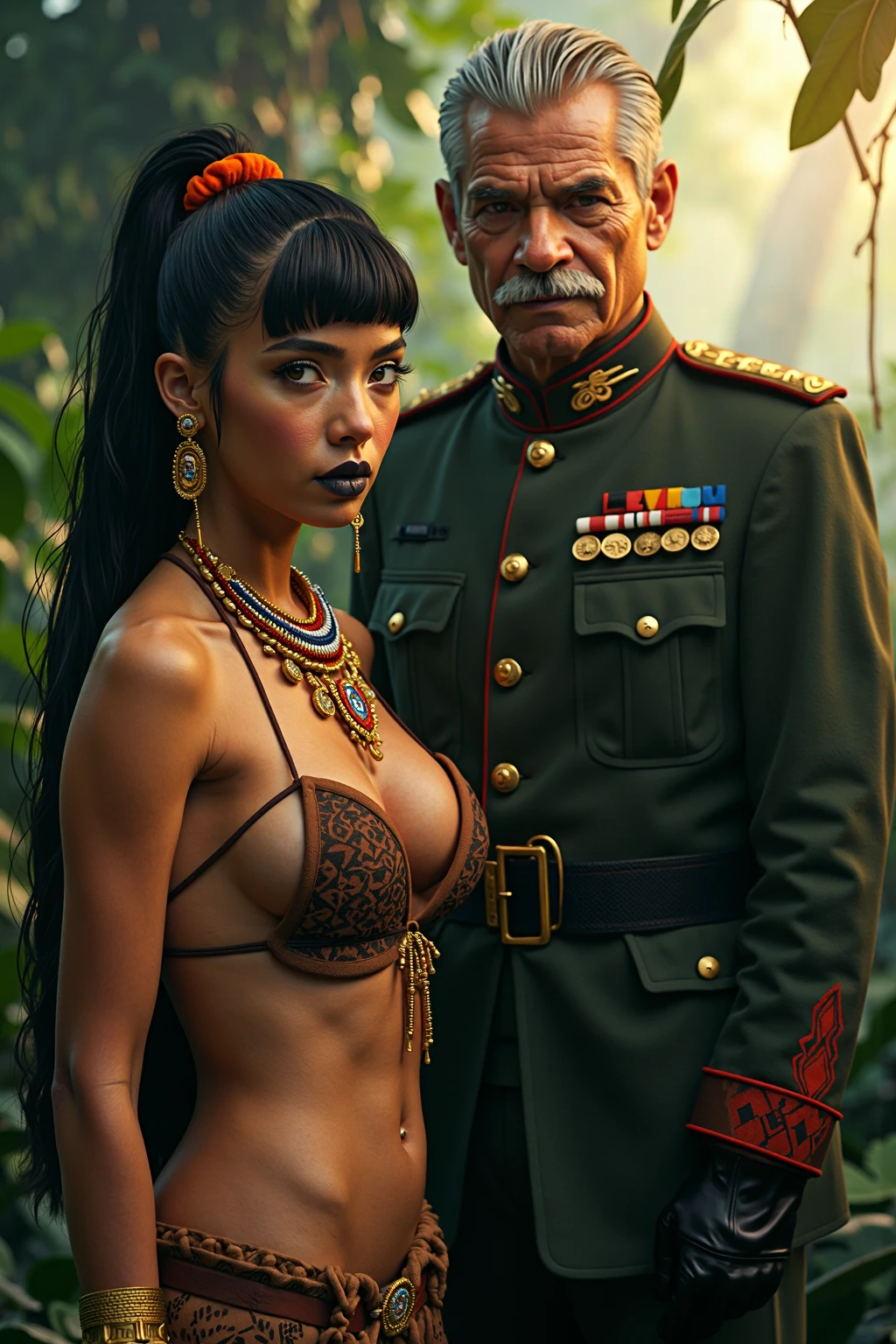 Exotic Tribal Bikini Beauty with Military Officer Jungle Adventure Series