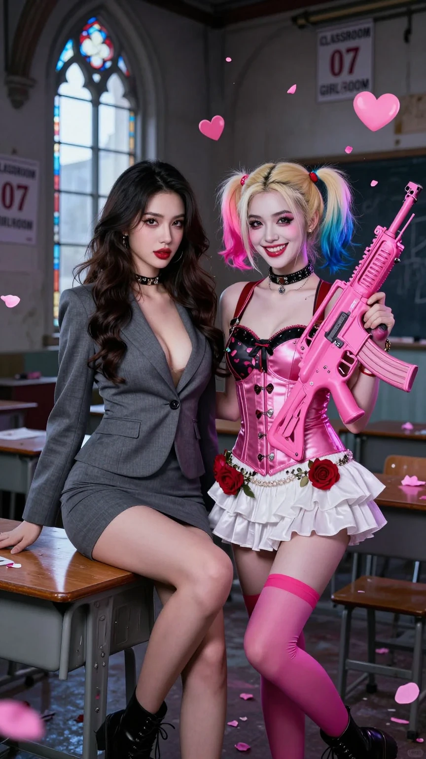 Harley Quinn and Brunette in Classroom Duo