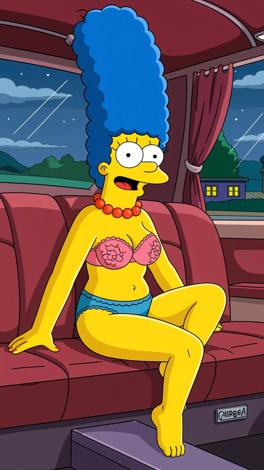 Marge Simpson Seductive Lingerie Pose in Car Backseat