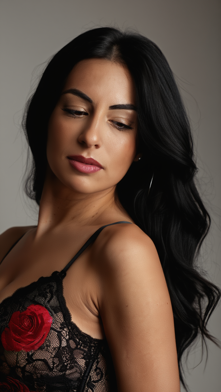 Red Floral Lace Lingerie Studio Fashion Portrait Series