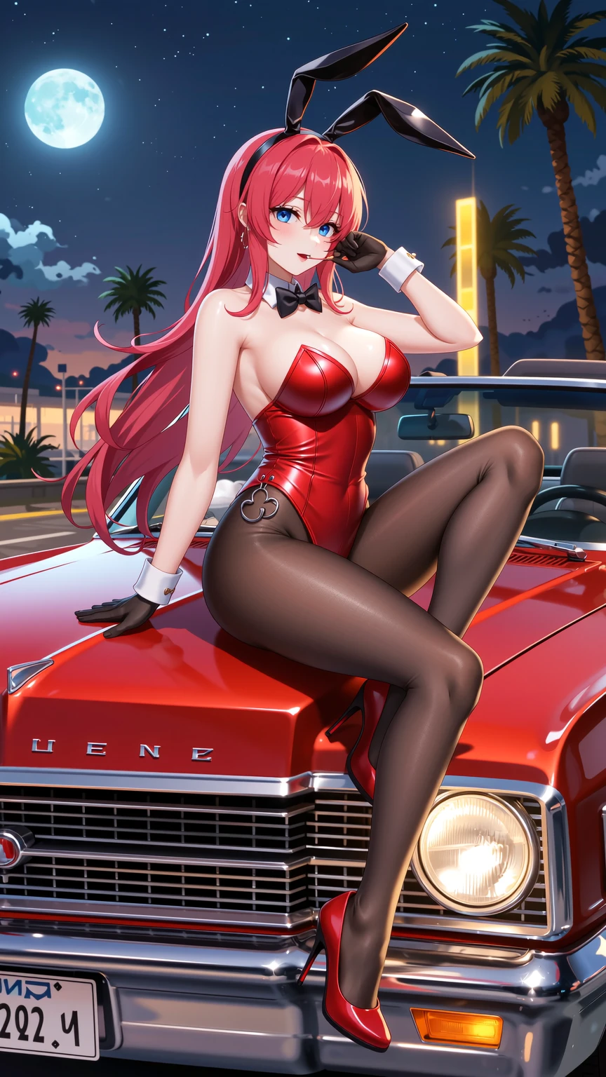 Neon Moon Bunny on Vintage Red Convertible