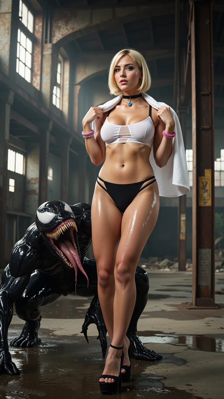 Blonde Fitness Girl Posing with Venom Symbiote