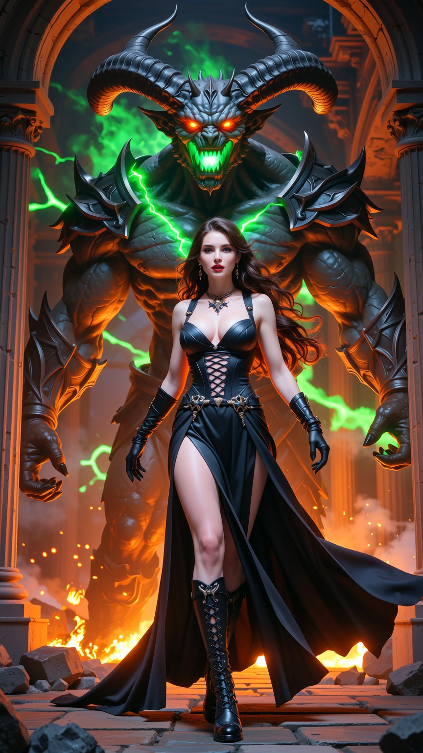 Dark Sorceress Commanding Infernal Twin Demon