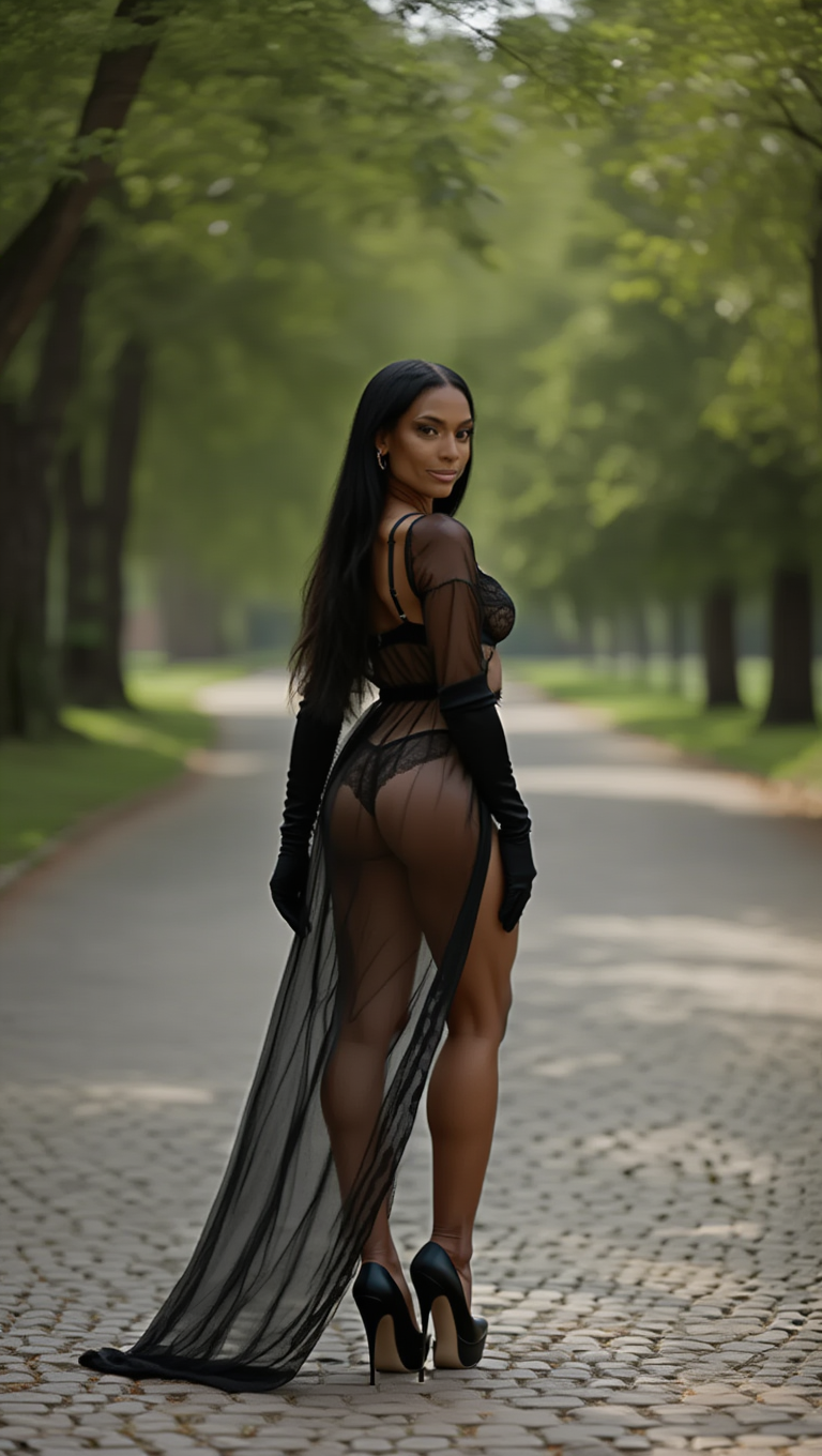 Sheer Black Lingerie Fashion Editorial in Urban Park