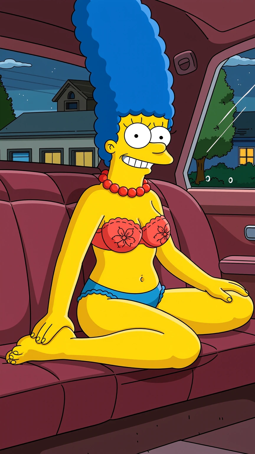 Marge Simpson Seductive Lingerie Pose in Car Backseat
