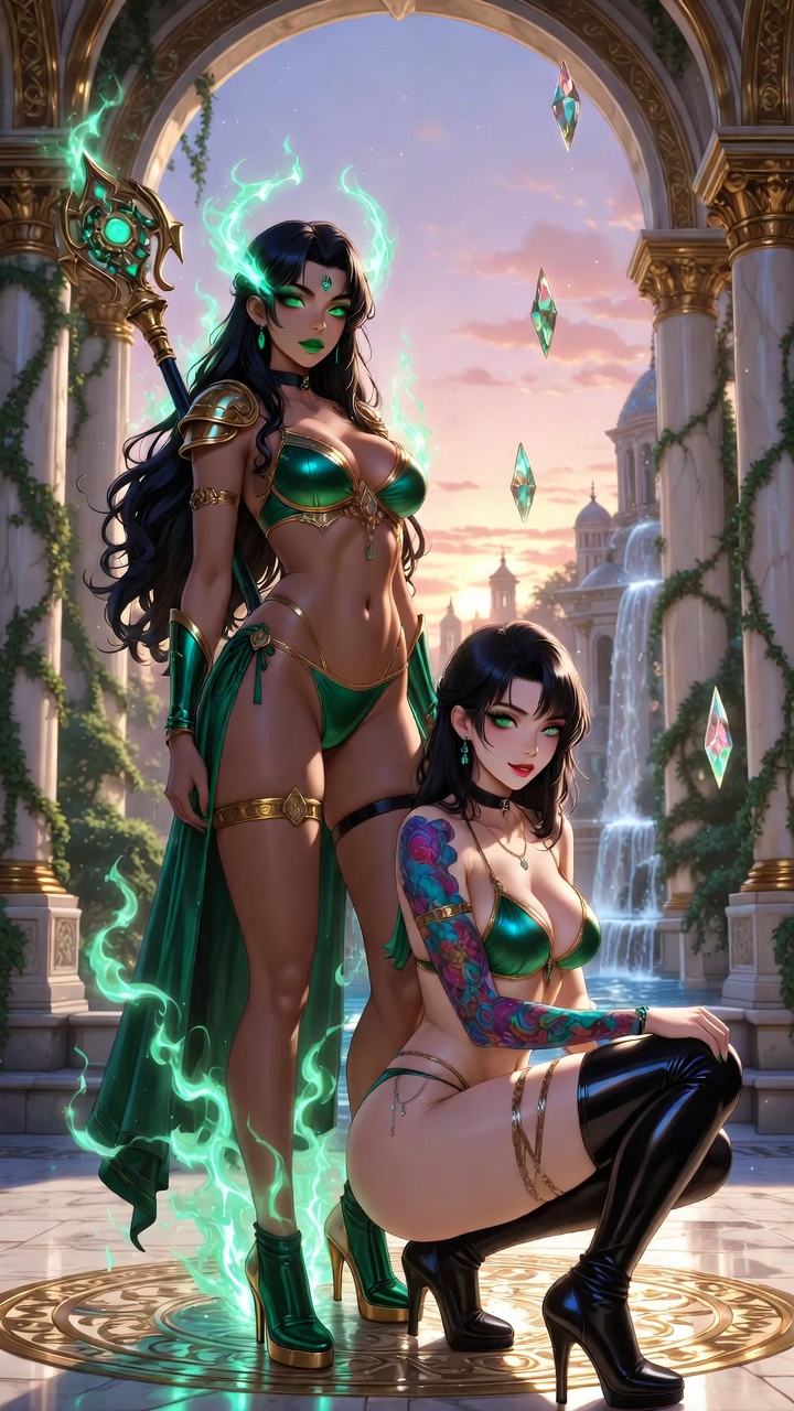 Emerald Sorceress and Tattooed Warrior Palace Encounter