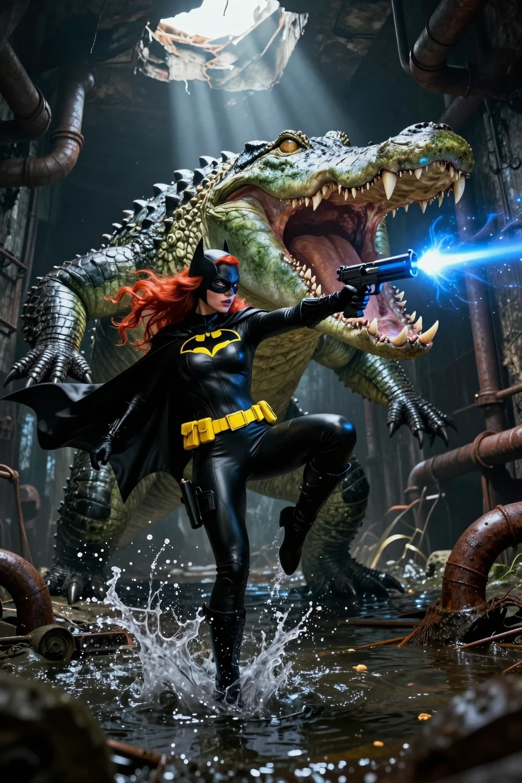 Batgirl vs Giant Crocodile in Sewer