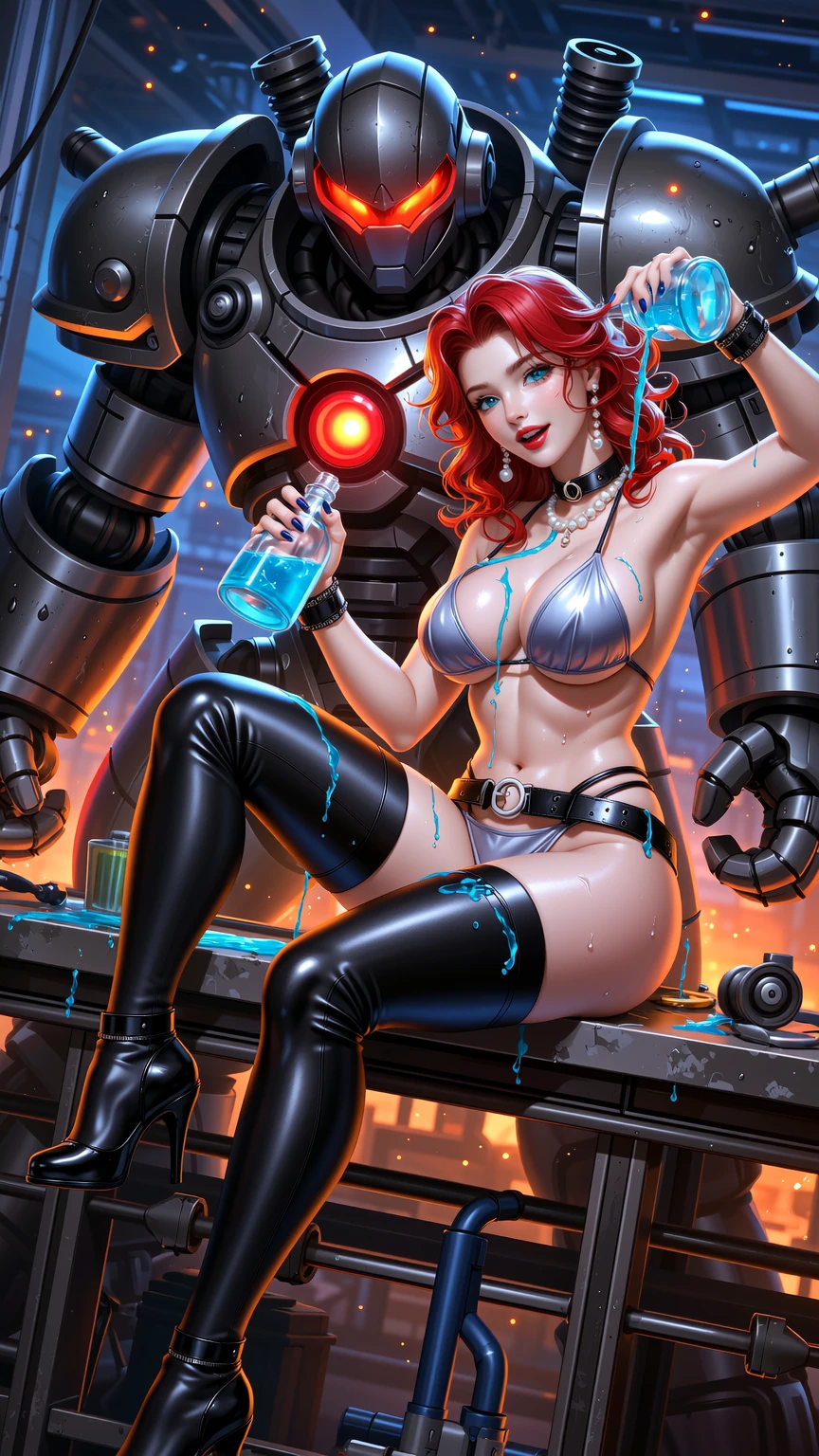 Cyber Siren Pouring Neon Over Mech Heart