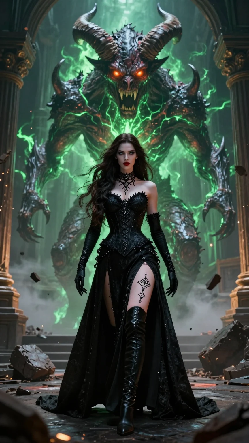 Dark Sorceress Commanding Infernal Twin Demon