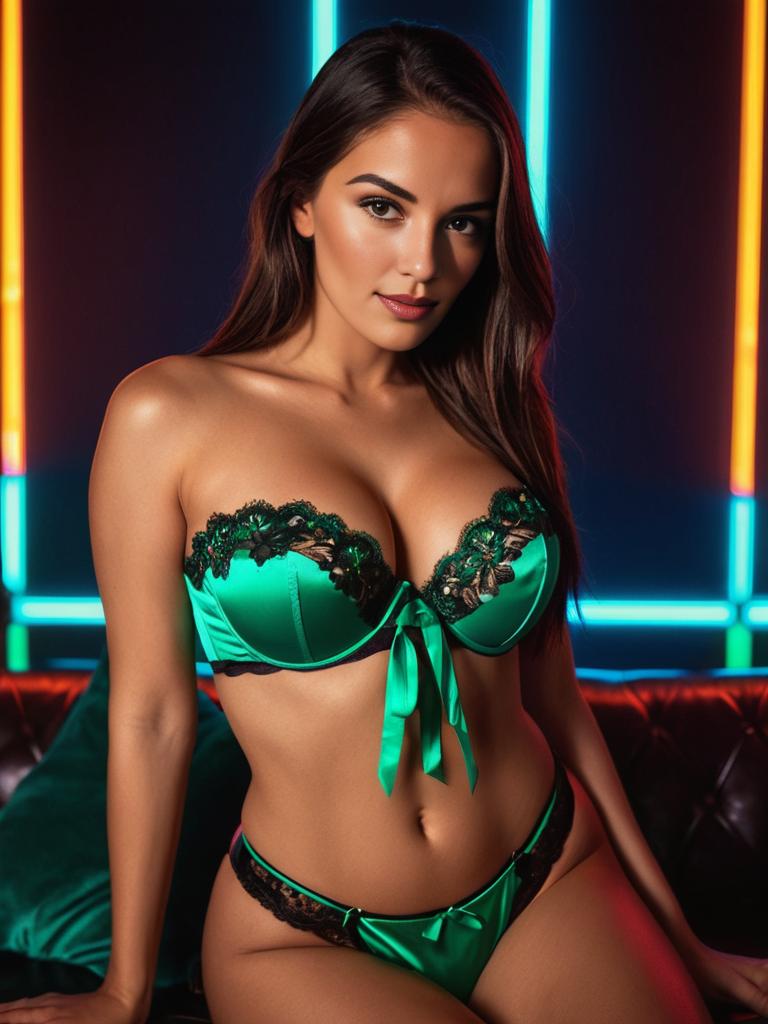Neon Night Seduction in Emerald Lingerie Studio