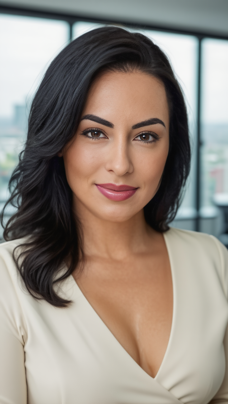Confident Brunette Office Portraits in Stockings and Heels