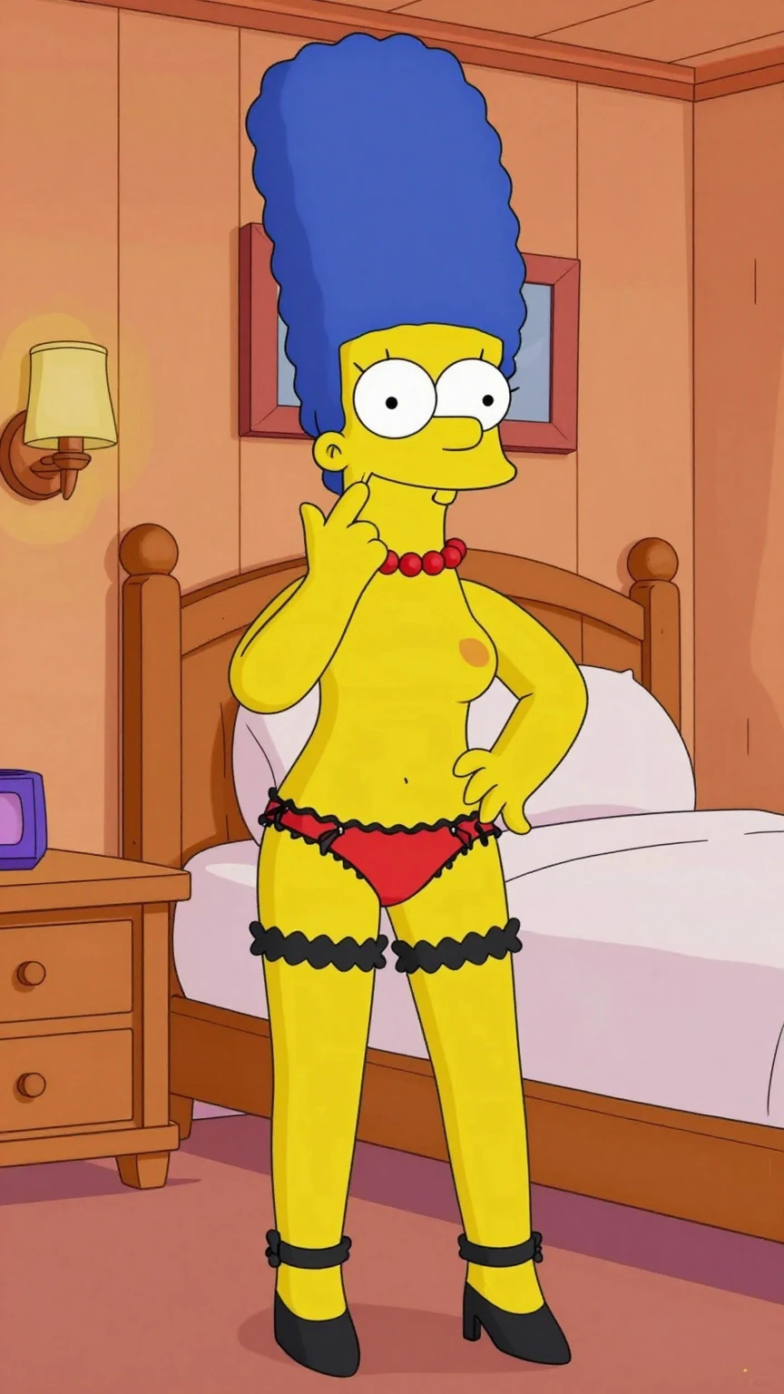Nude Marge Simpson in Red Lingerie Bedroom