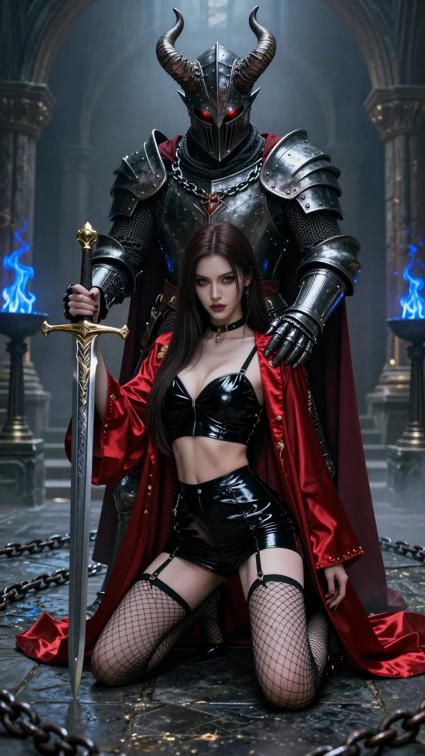 Kneeling Beauty with Horned Dark Knight