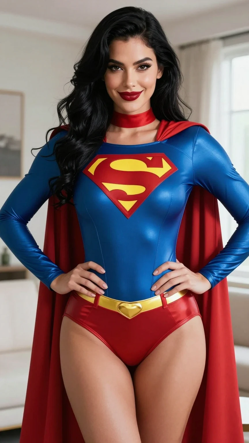 Sultry Voluptuous Woman in Classic Superman Costume