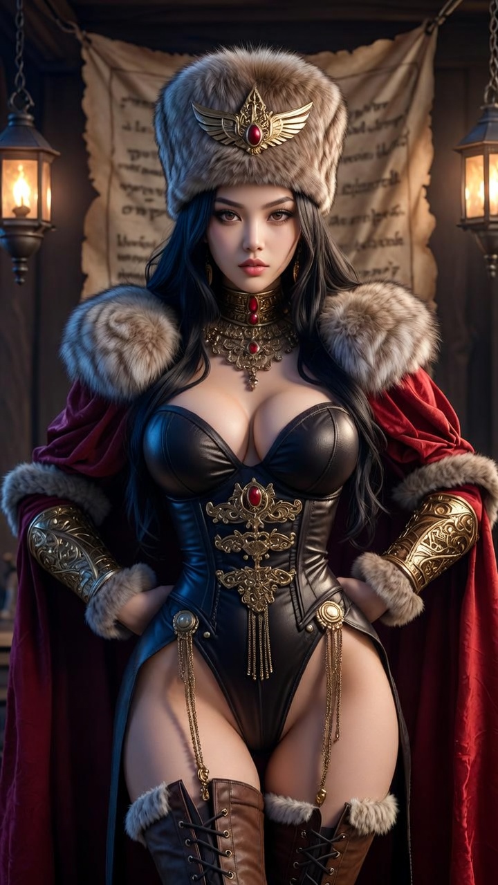 Fur-Crowned Leather Empress – Crimson Dominion