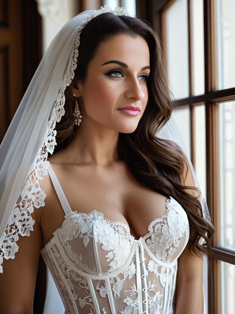 Ivory Bride Fantasy: Elegant Lace Corset Bridal Portraits