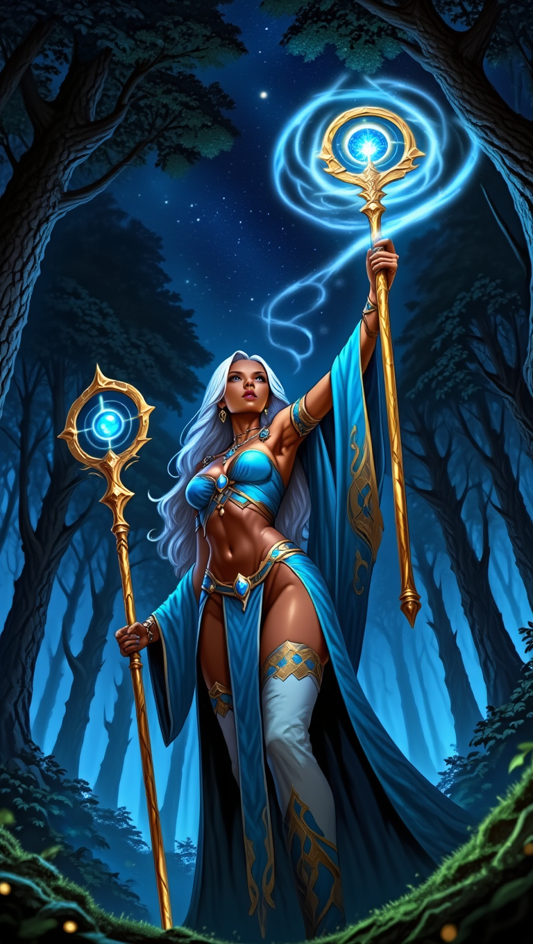 Enchanted Forest Sorceress Portraits with Arcane Blue Aura