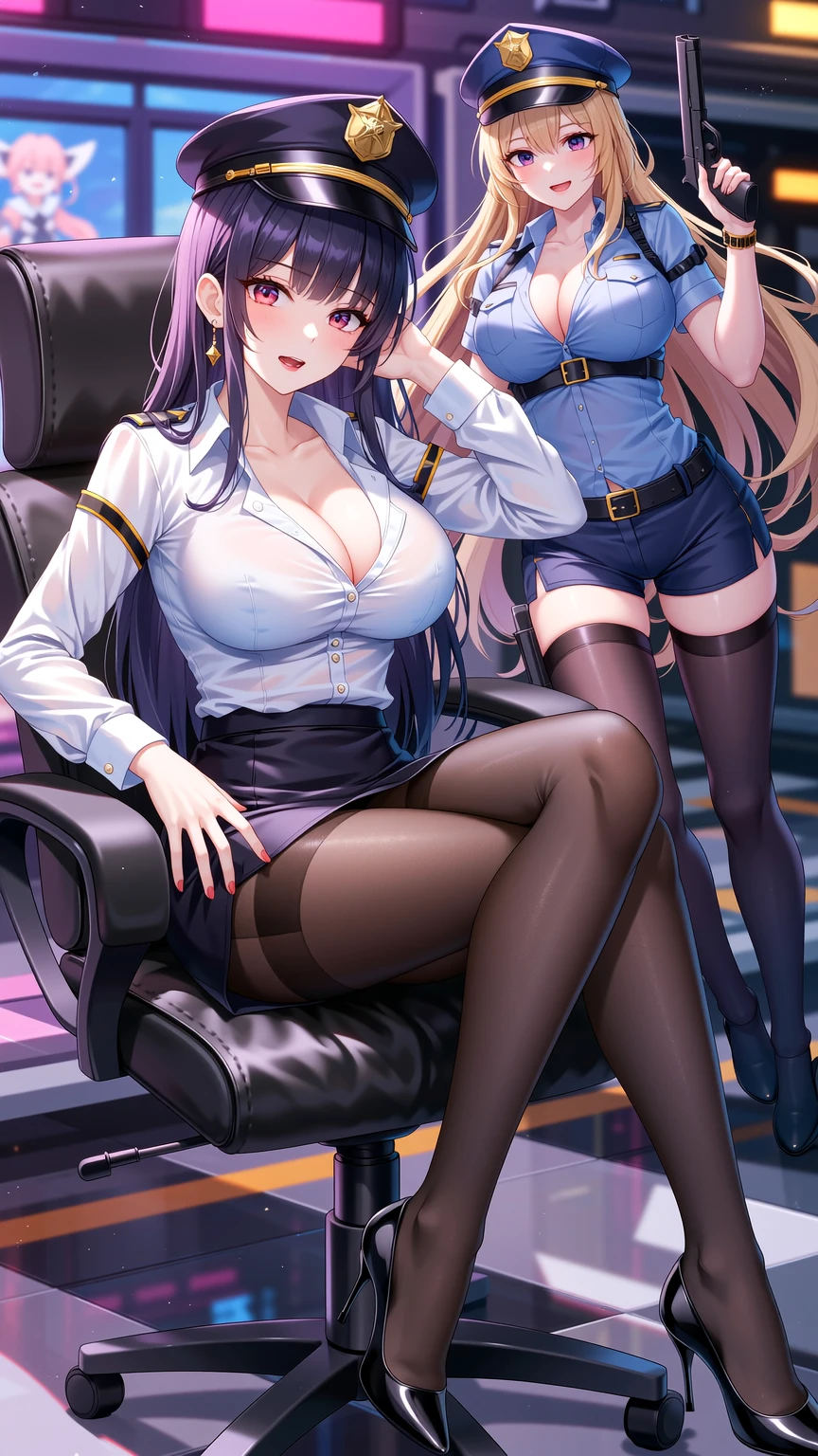 Seductive Secretary in Neon Cyberpunk