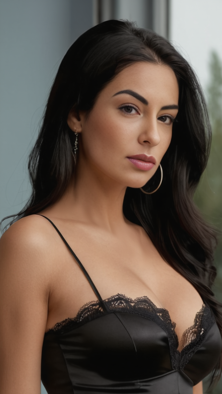 Elegant Black Lace and Satin Indoor Portrait Collection
