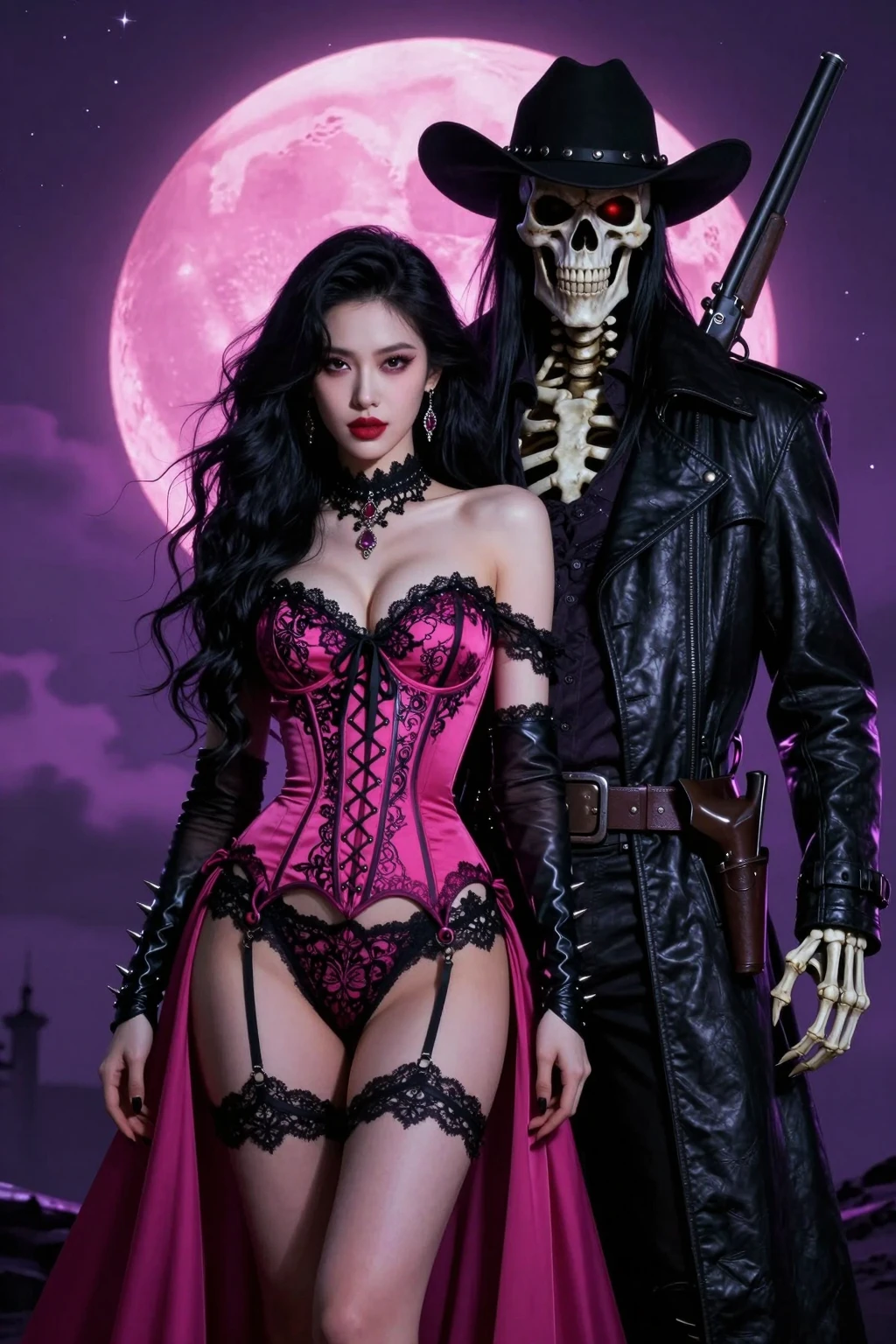 Gothic Vampire Queen and Undead Gunslinger Pink Moon Series