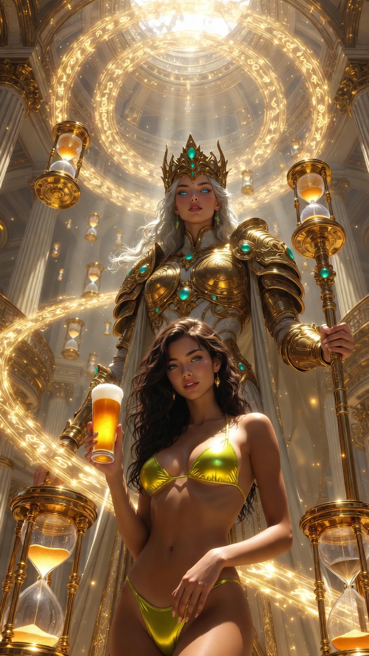 Time Goddess and Bikini Warrior in Arcane Temple