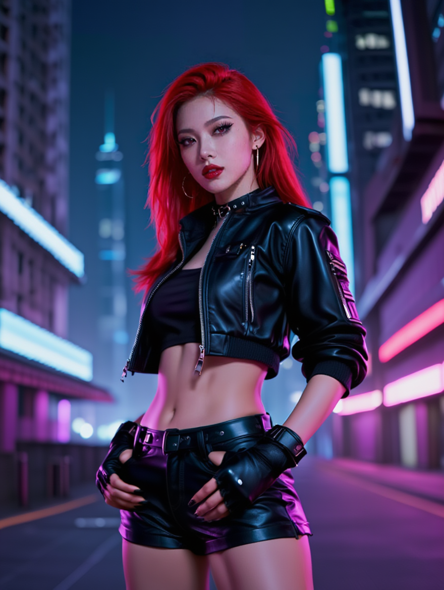Neon Cyberpunk Femme Fatale in Futuristic City Nights