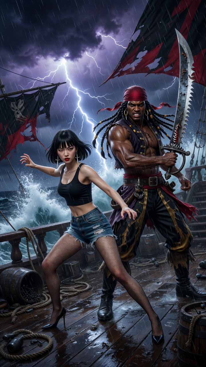 Pirate Storm Battle on Ship Deck