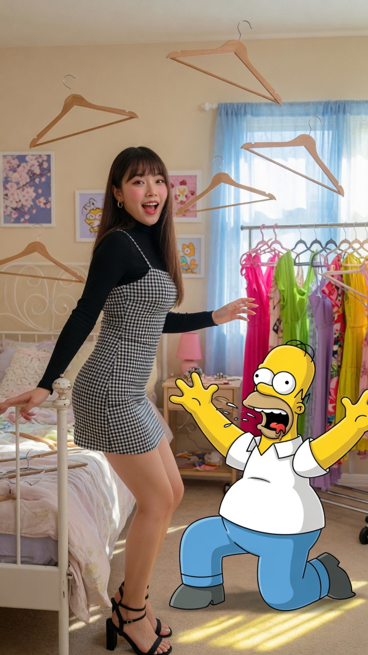 Excited Asian Girl Meets Homer Simpson
