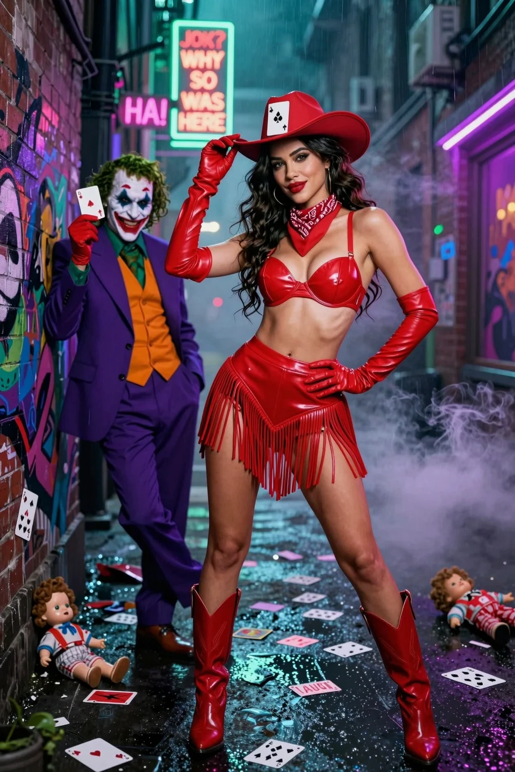 Cowgirl in Red Leather Meets Joker Alley
