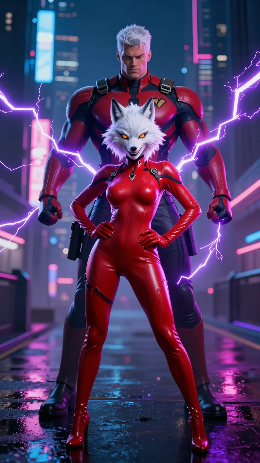 Cyberpunk Wolf Femme and Electric Superhuman Alliance