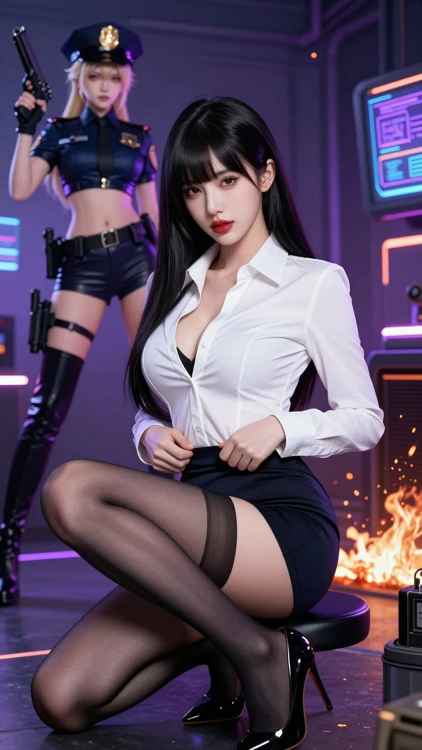 Seductive Secretary in Neon Cyberpunk