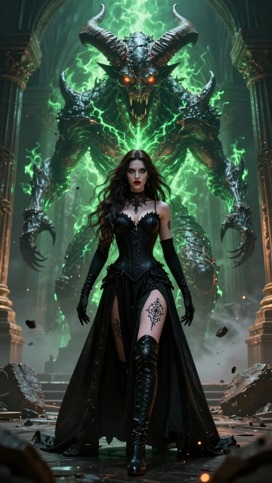 Dark Sorceress Commanding Infernal Twin Demon