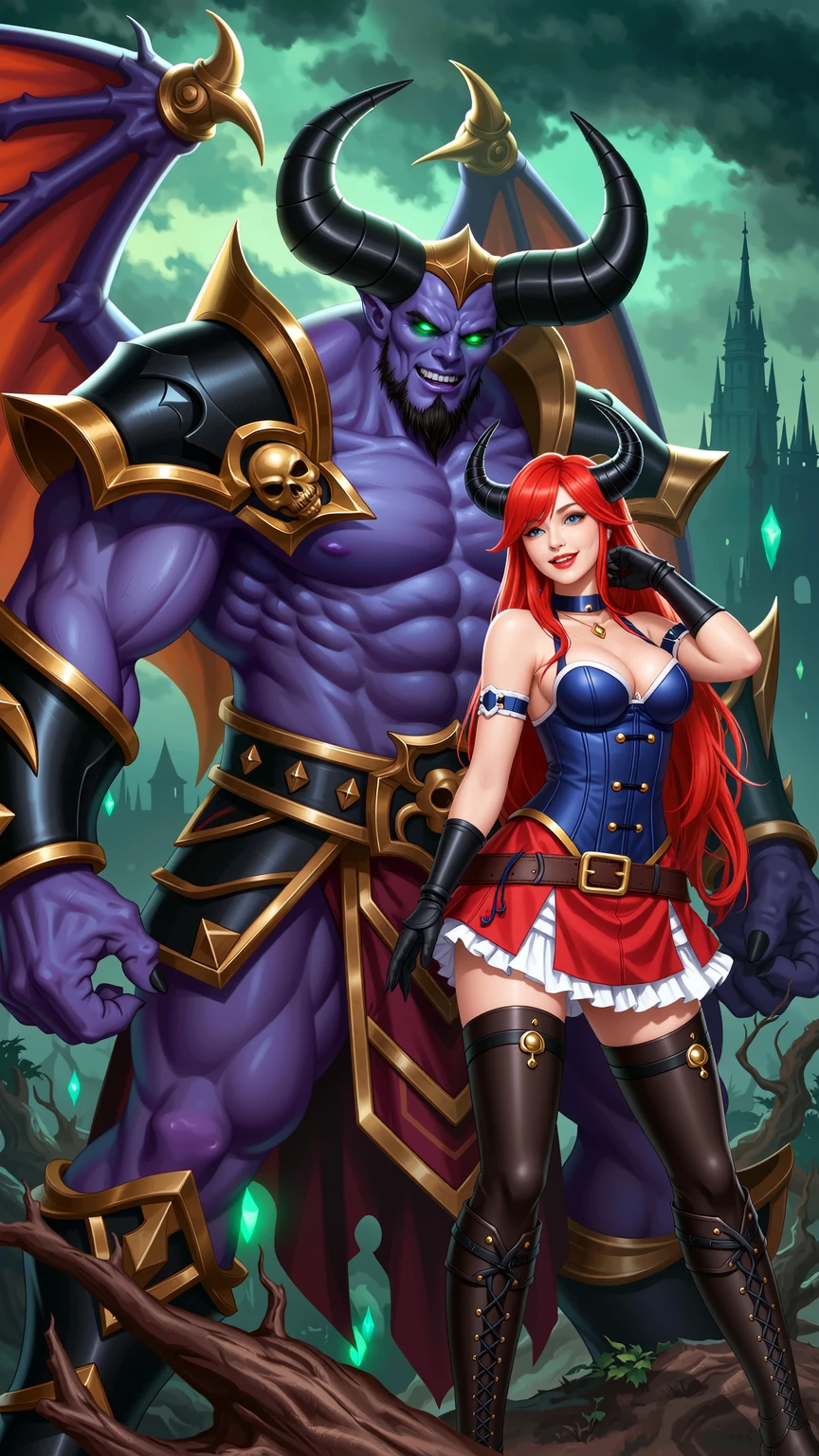 Seductive Red Demoness with Purple Demon Lord