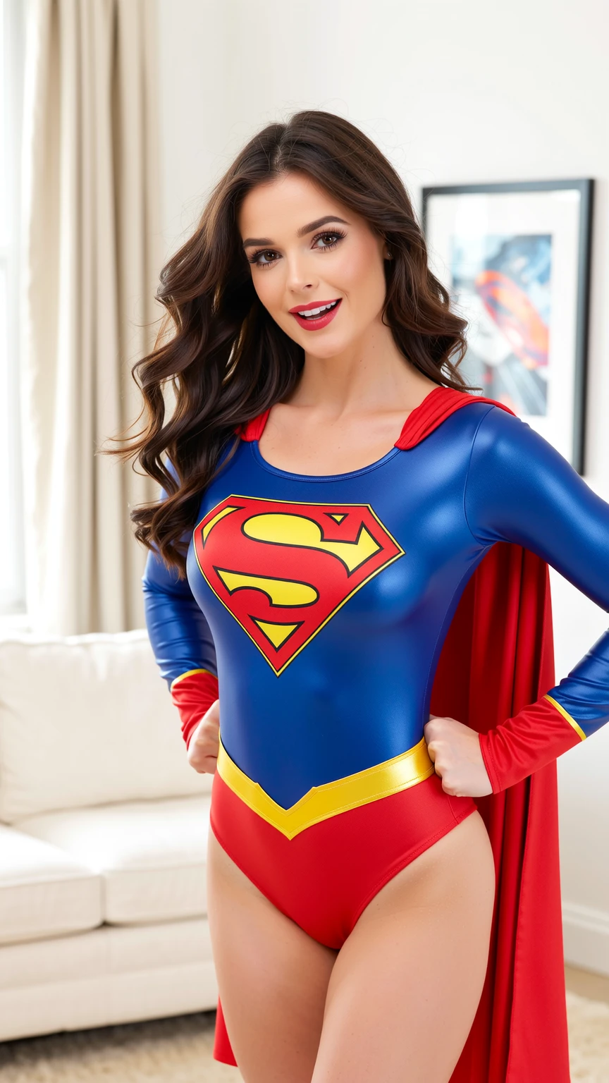 Sultry Voluptuous Woman in Classic Superman Costume