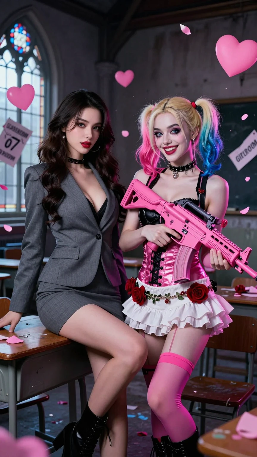 Harley Quinn and Brunette in Classroom Duo