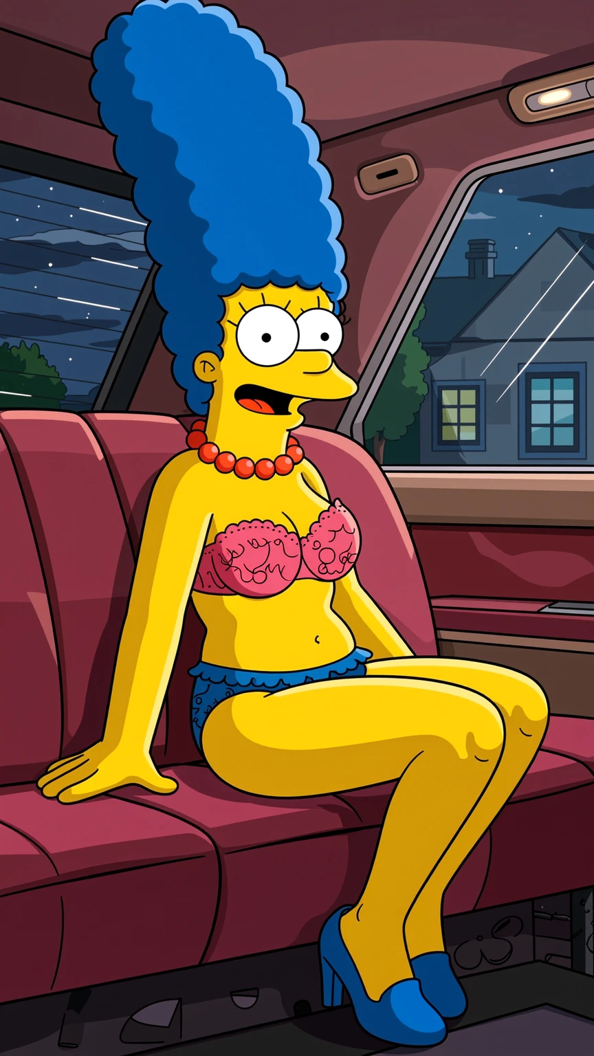 Marge Simpson Seductive Lingerie Pose in Car Backseat