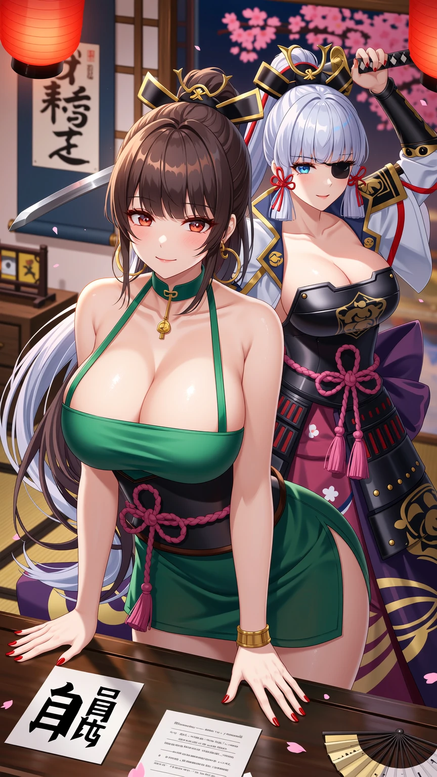 Voluptuous Brunette and Fierce Samurai Warrior