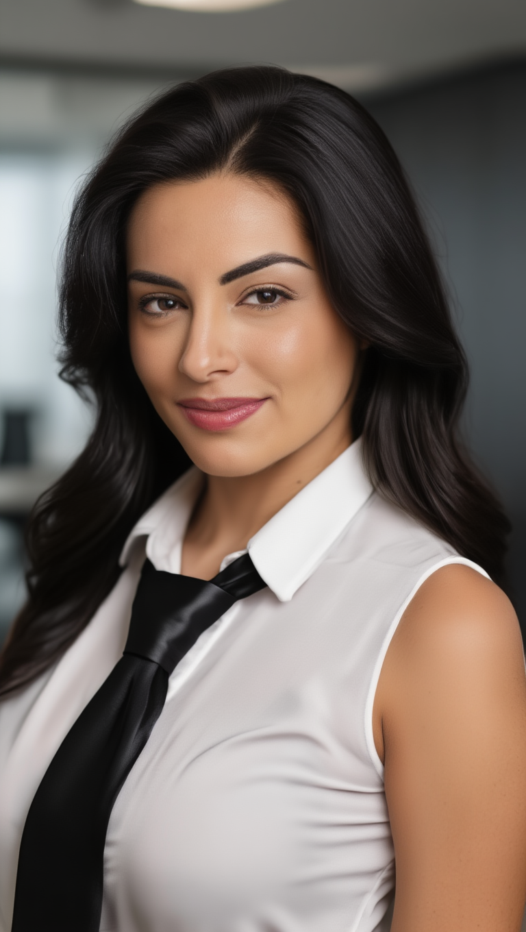 Confident Brunette Professional Posing in Modern Office Style
