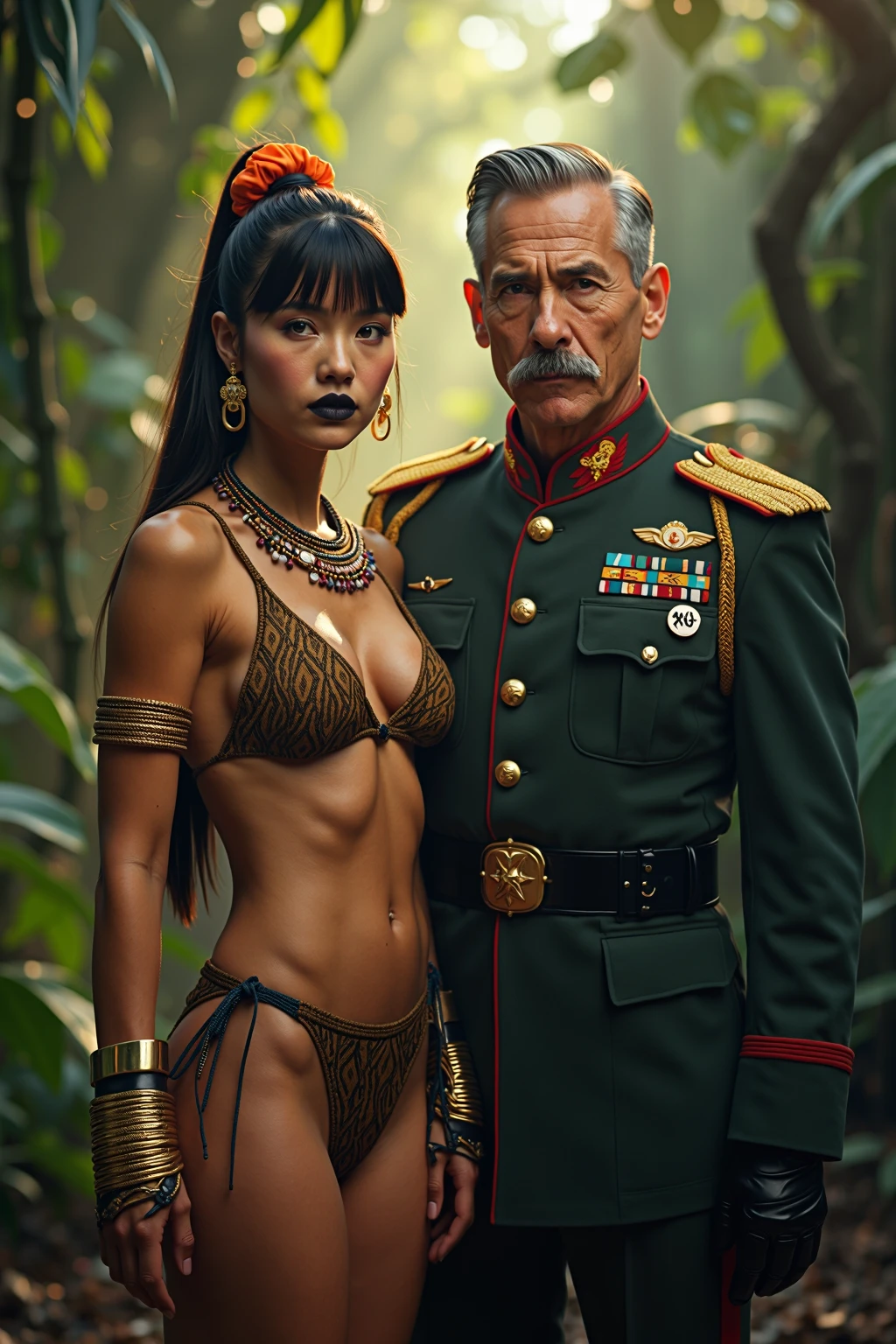 Exotic Tribal Bikini Beauty with Military Officer Jungle Adventure Series