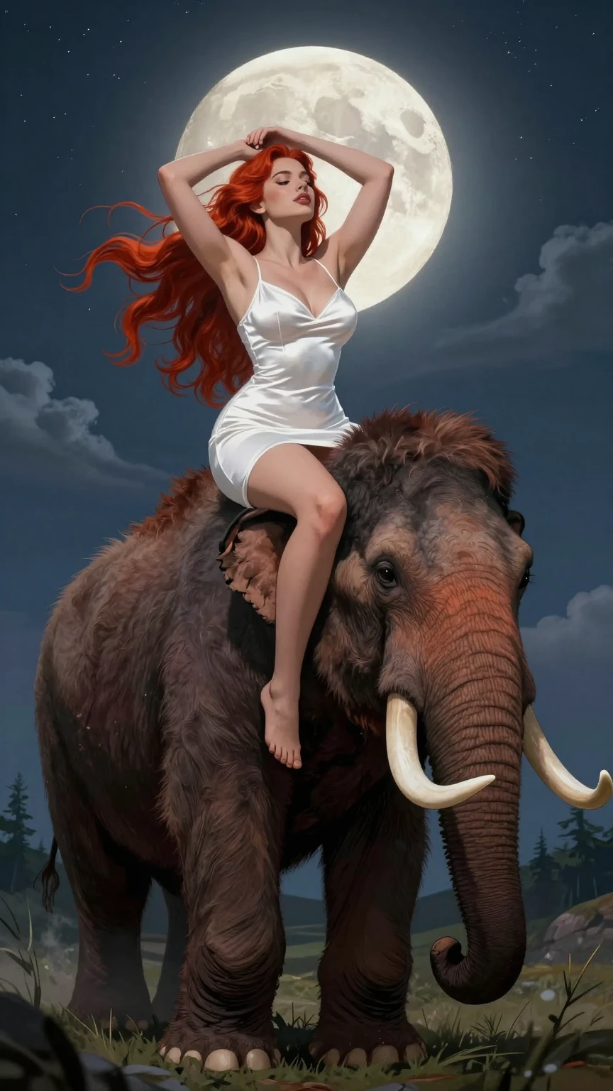 Moonlit Goddess Riding the Ancient Mammoth