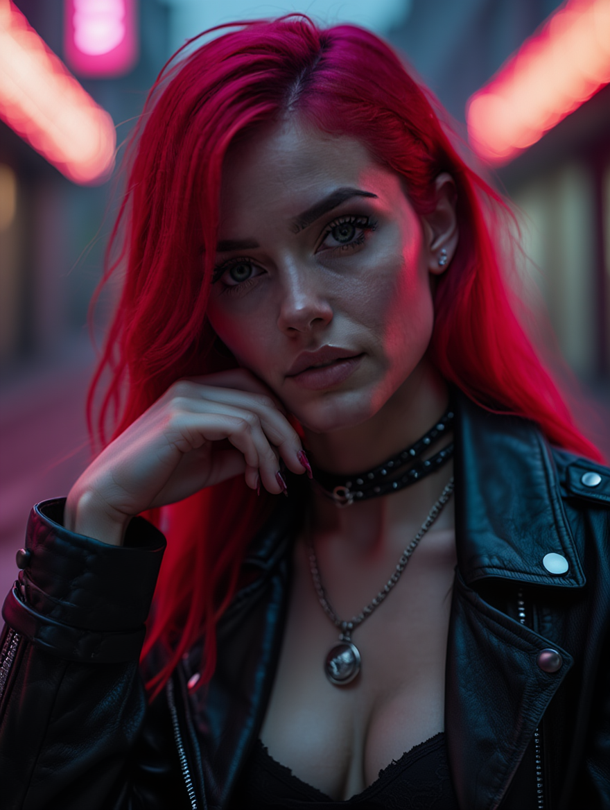 Neon Alley Cyberpunk Rebel Under Dystopian City Lights