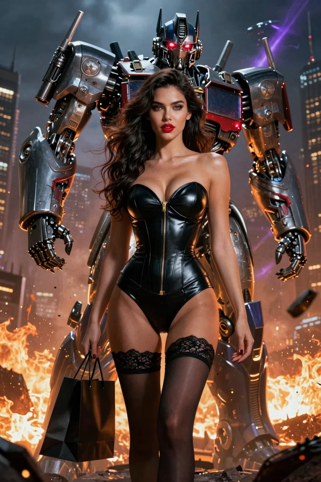 Seductive Beauty with Megatron in Apocalyptic City Destruction Series