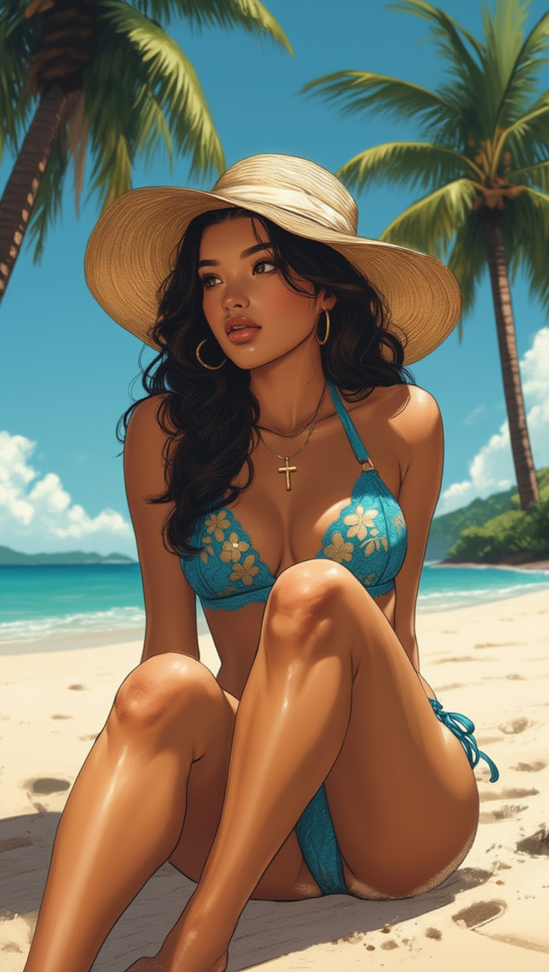Tropical Turquoise Bikini Beach Sunlight Portrait Collection