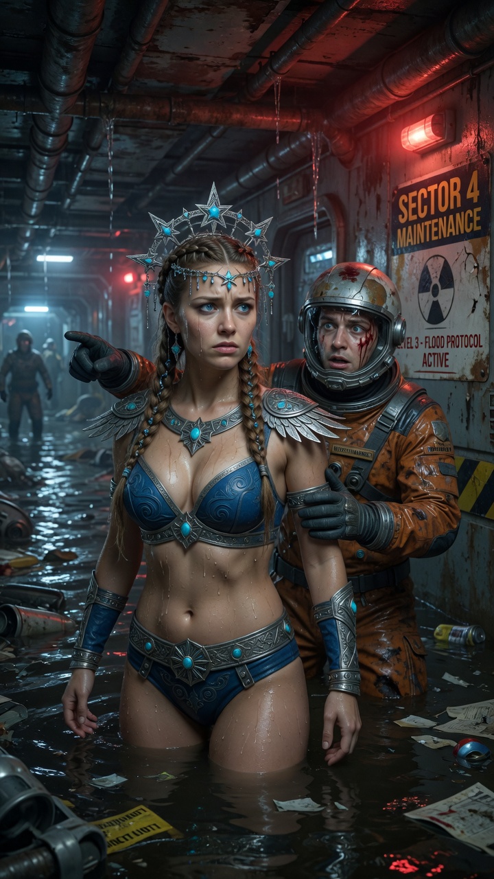 Flooded Spaceship Warrior and Panicked Survivor
