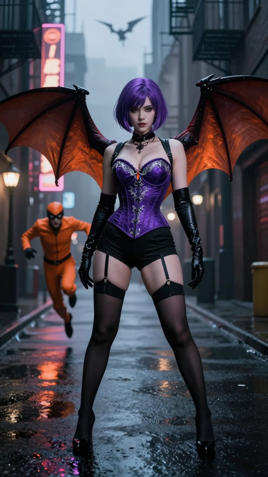 Neon Gothic Alley with Winged Femme Power